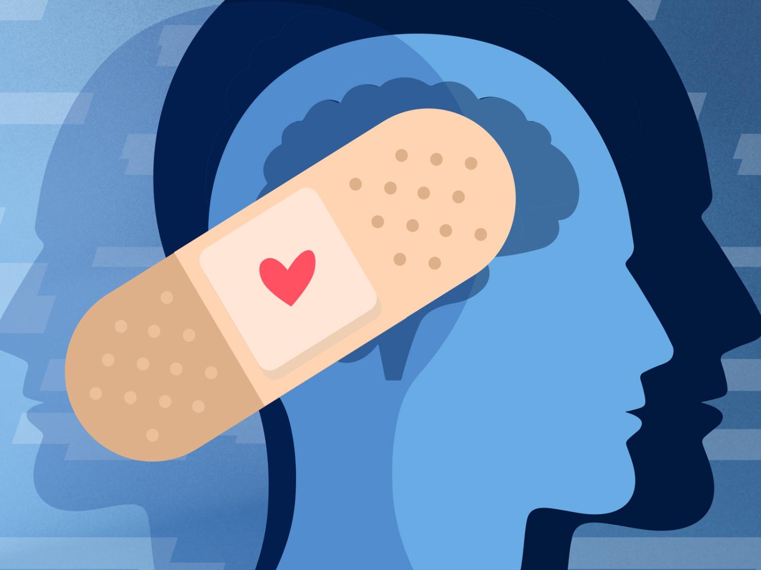 Graphic of head with brain with bandaid