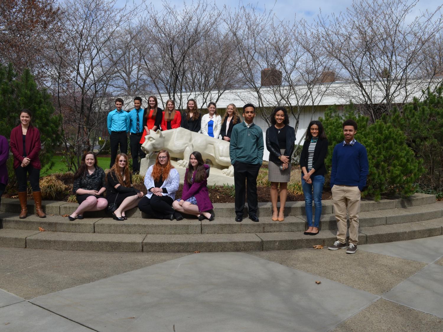 Students participating in Shenango's Business Competition gather at the Nittany Lion
