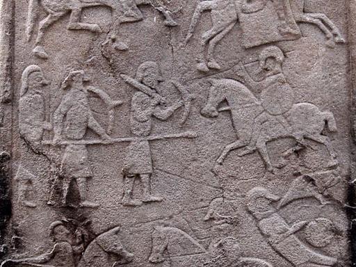Pictish battle-scene carving on a stone