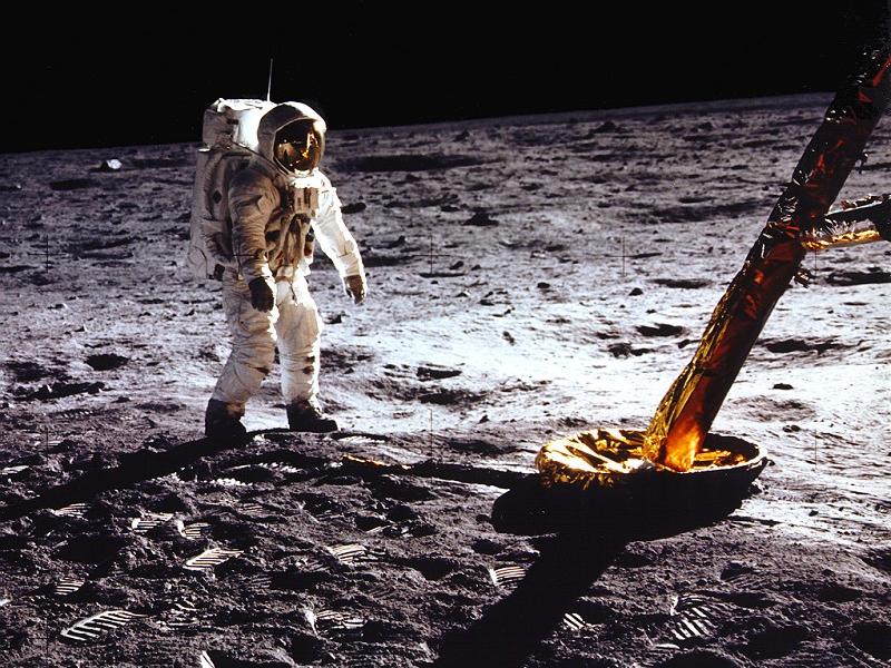 Buzz Aldrin walks on the moon
