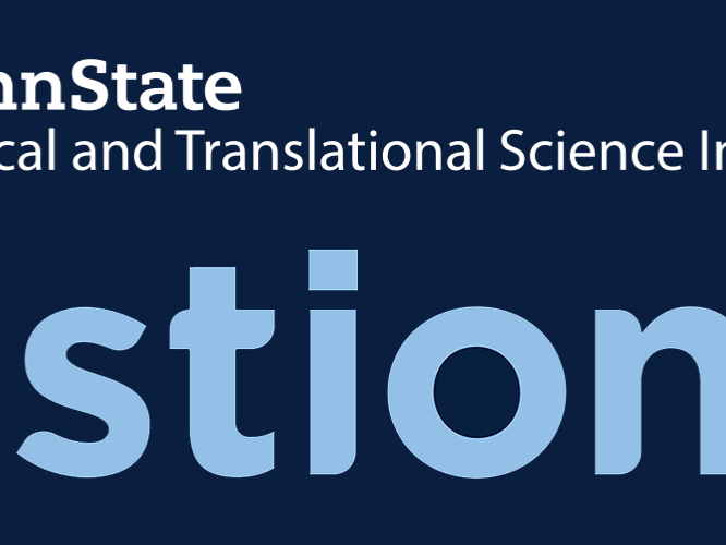 The Five Questions logo with the Penn State CTSI logo and Penn State Shield. A head and shoulders photo of Britney Wardecker is included