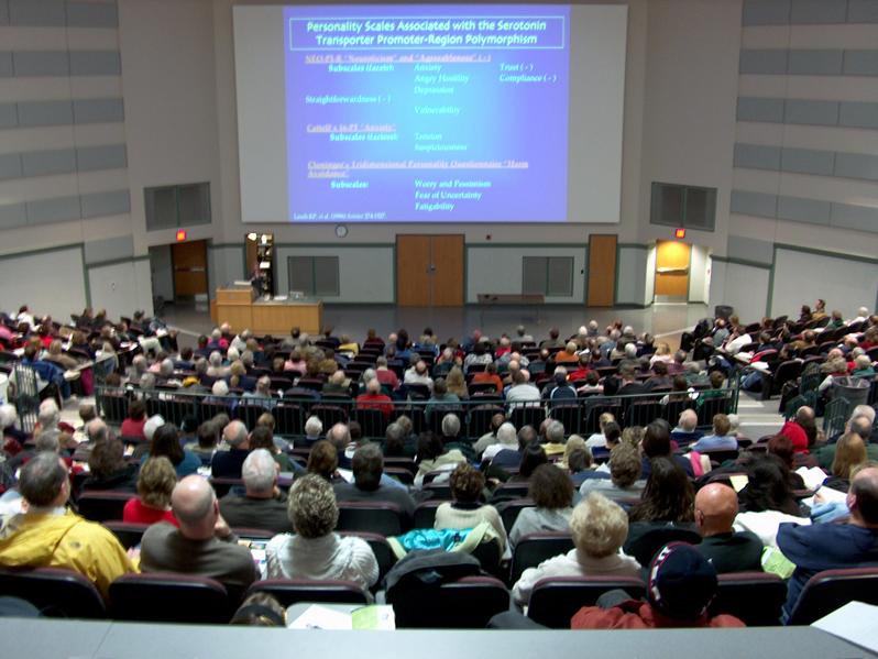 People attending a Penn State Lecture on the Frontiers of Science