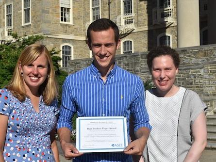 From left to right: Sarah Zappe, Joseph Tise and Kristen Hochstedt in front of Old Main