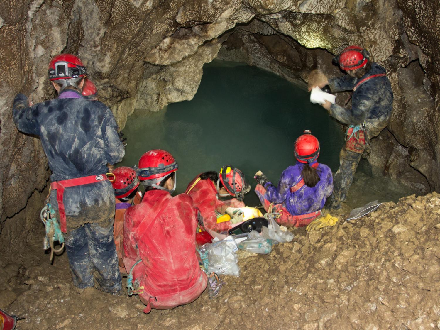 Penn State astrobiology students explore an Italian cave