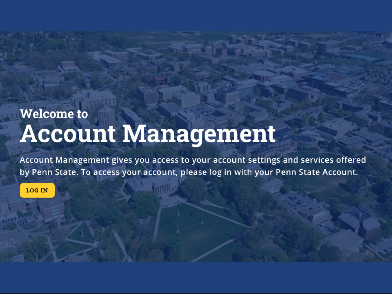 Penn State Account Management dashboard log in screen