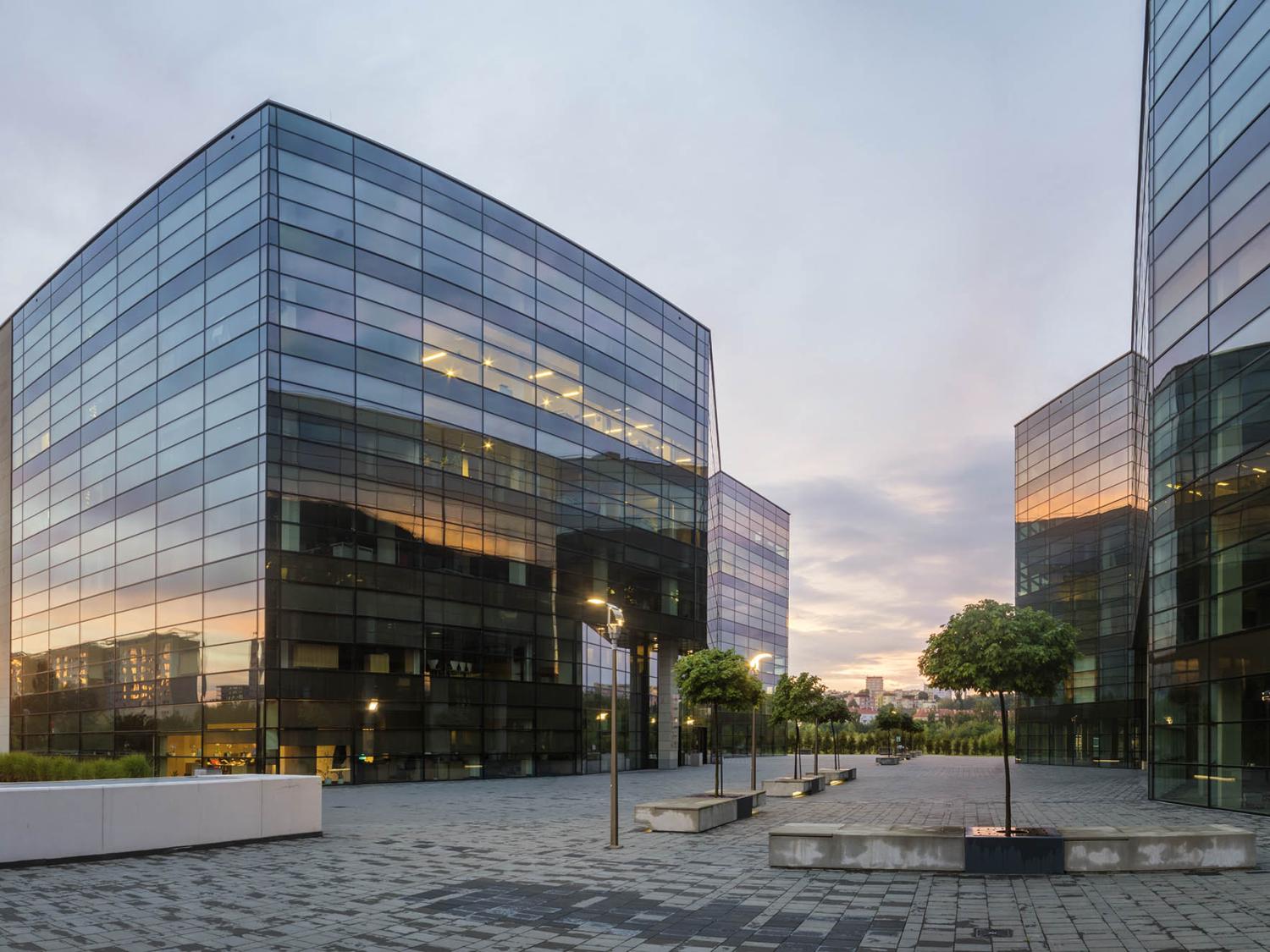 Modern office building in the evening