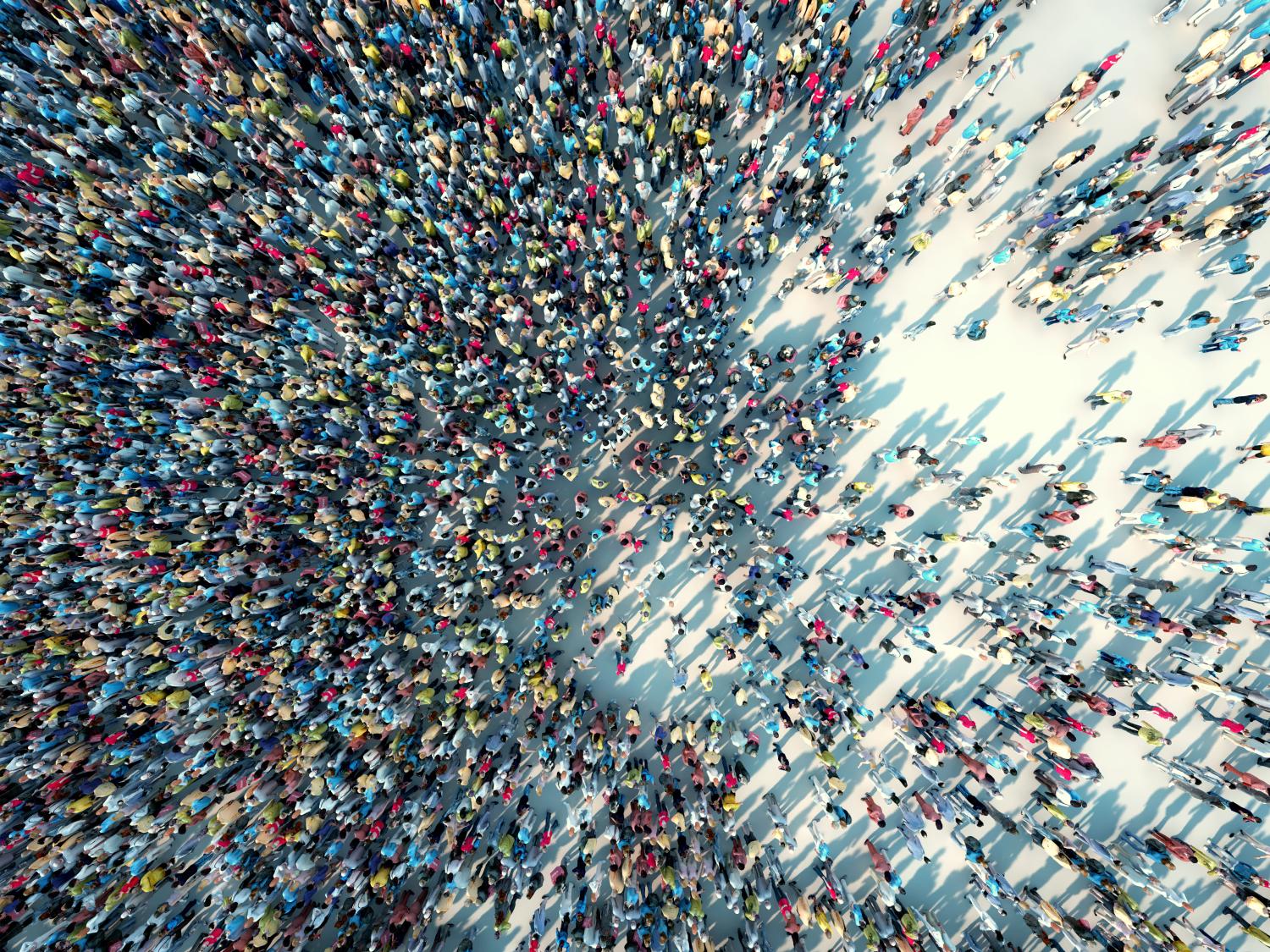 Crowd of people from above.
