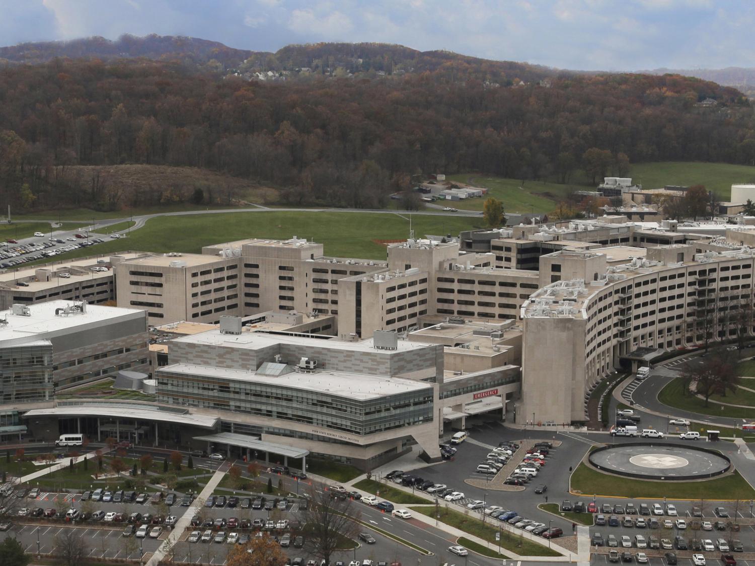 Aerial image of Penn State Hershey Medical Center and College of Medicine campus