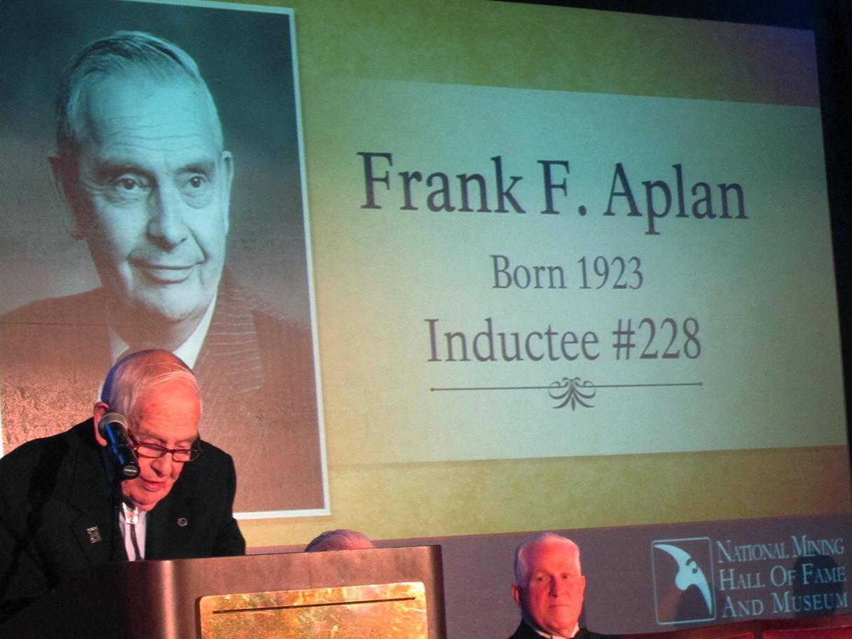 Frank Aplan accepting his nomination at the 2015 National Mining Hall of Fame