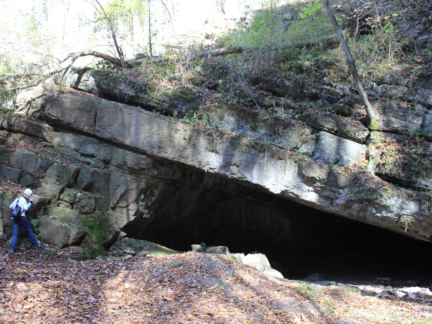 Instructor in Earth Sciences Patrick Applegate at the entrance of Tytoona Cave 