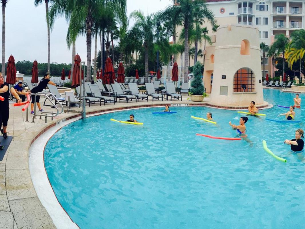 Students participate in Aquafit class