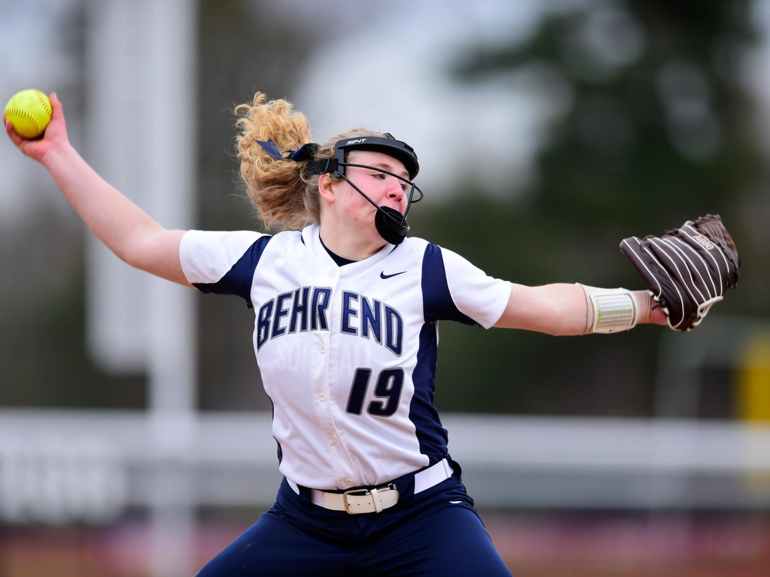 Penn State Behrend pitcher Ashley Seamon throws the ball.