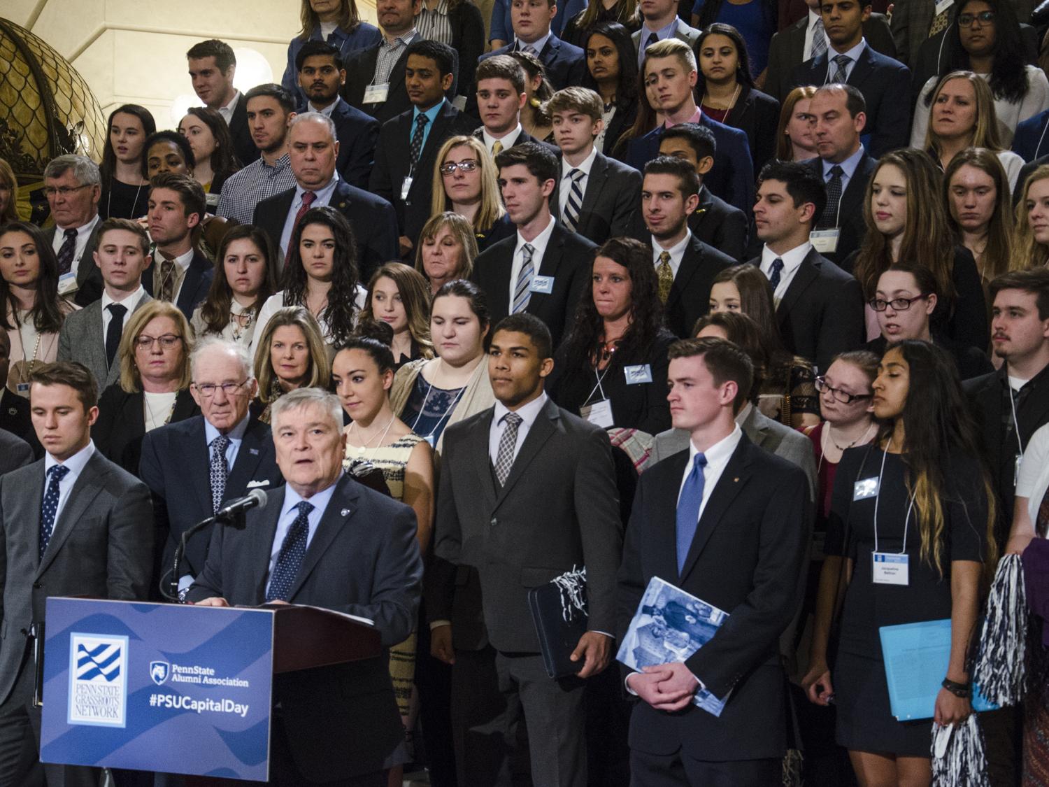 Barron with crowd behind him