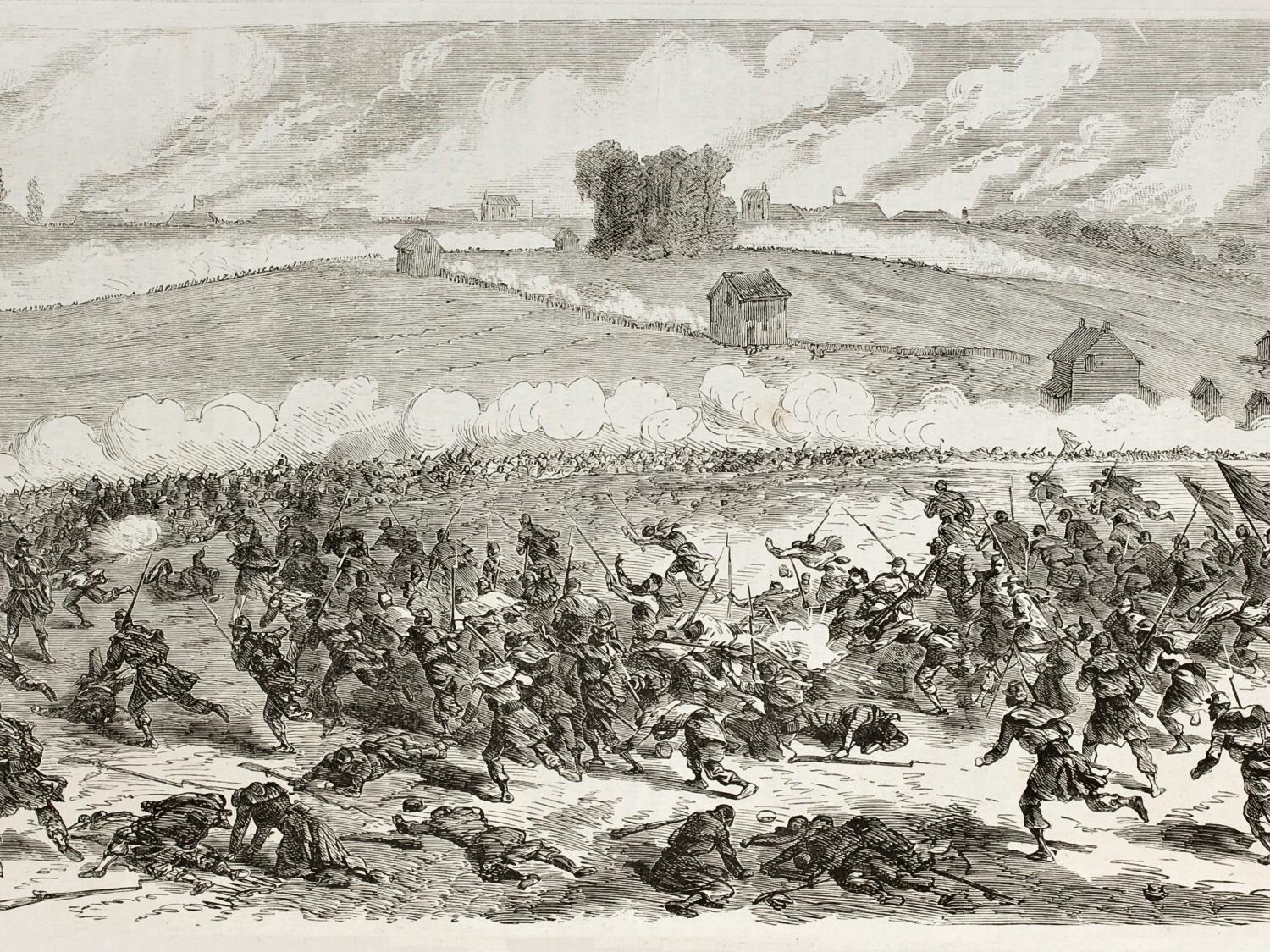 An illustration of the Battle of Fredericksburg.