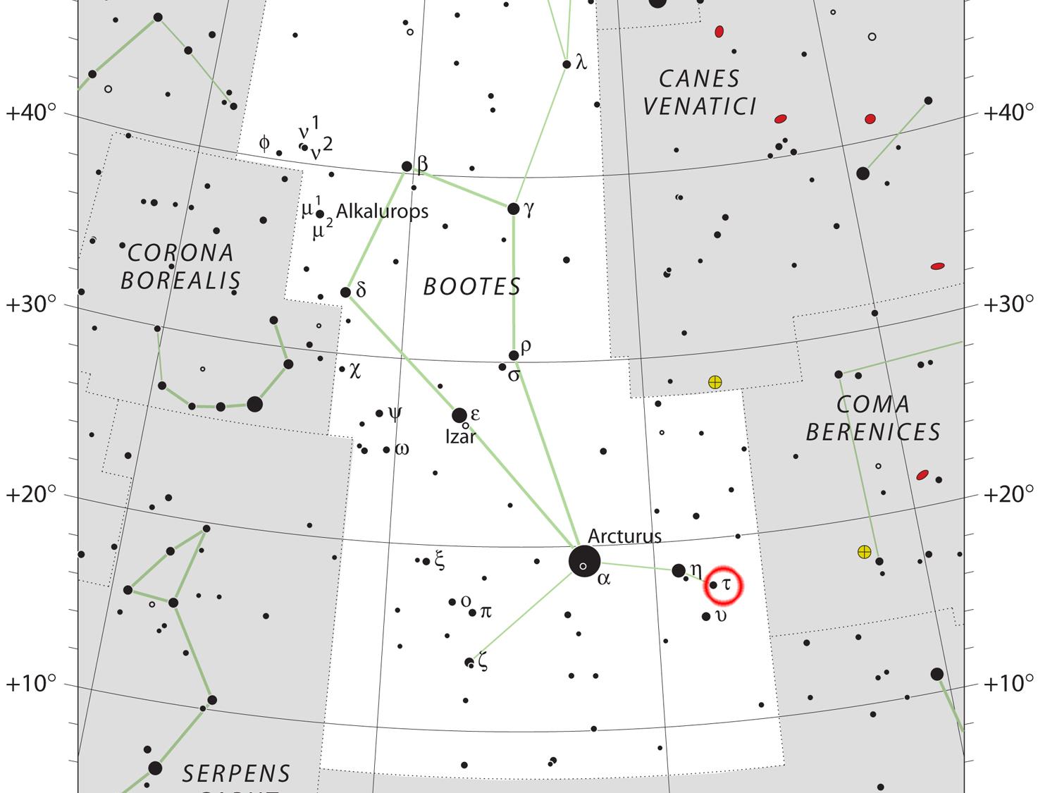 A map of the constellation Boötes.  
