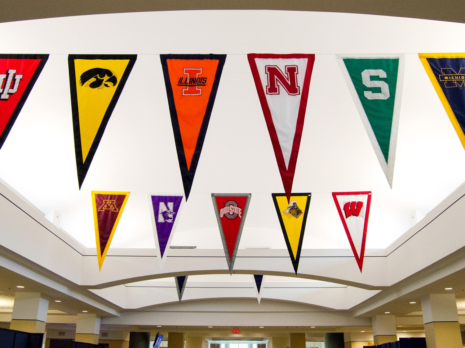 Big Ten pennants hanging in the HUB