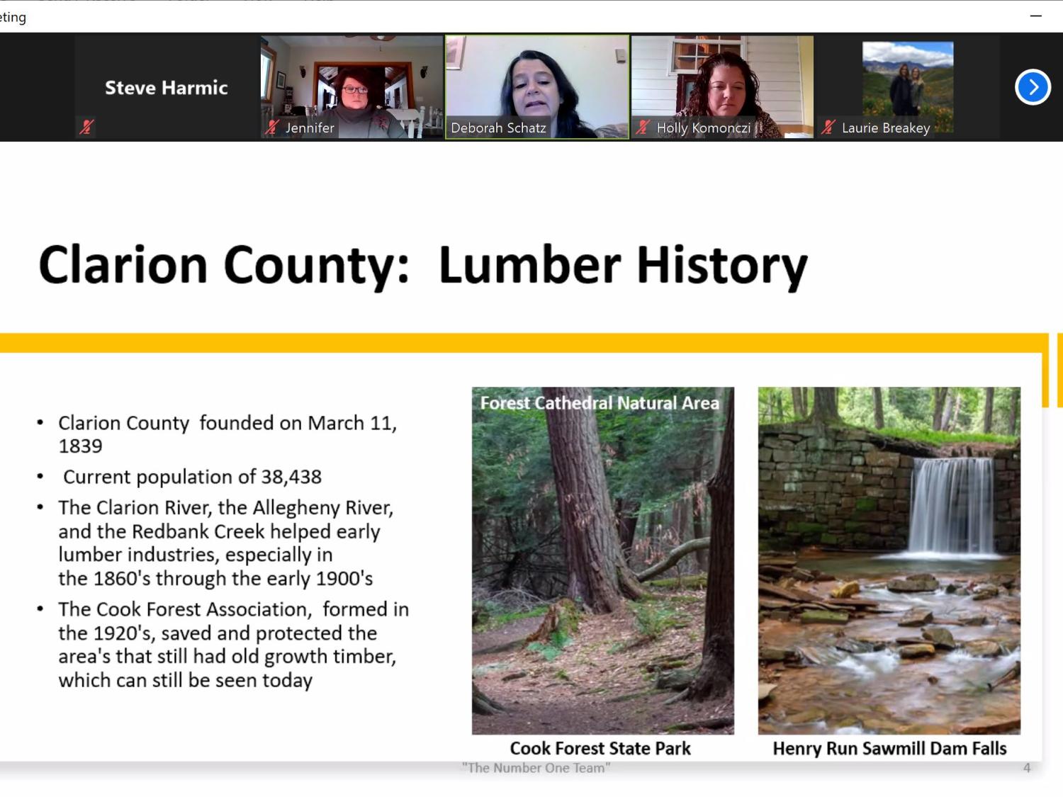 Students present findings on lumber heritage region research via Zoom. 
