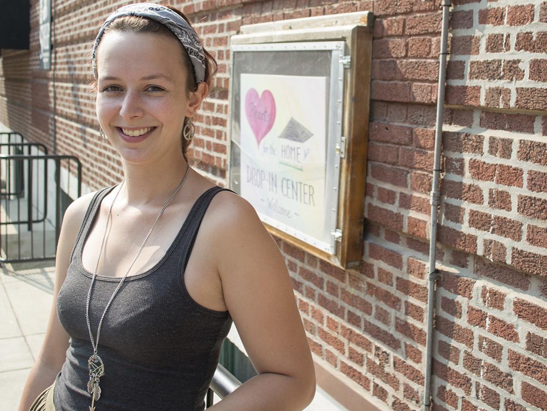 Blair Weikel outside Hearts for Homeless