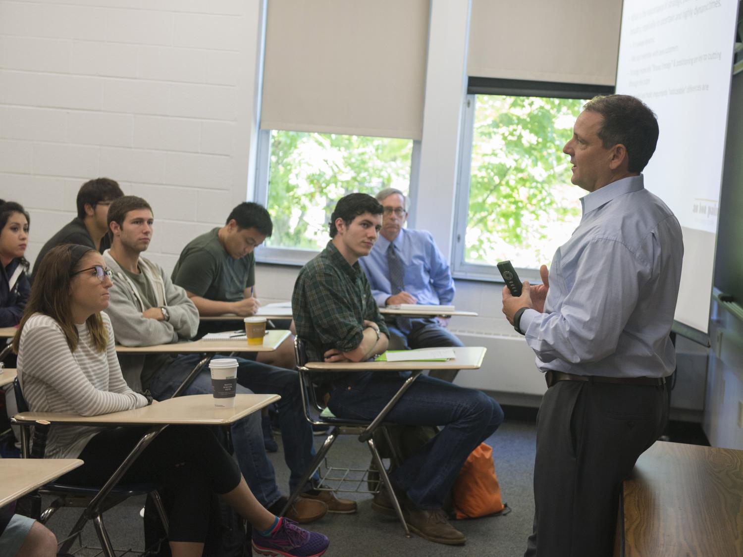 Ray Blanchette speaking to students in classroom