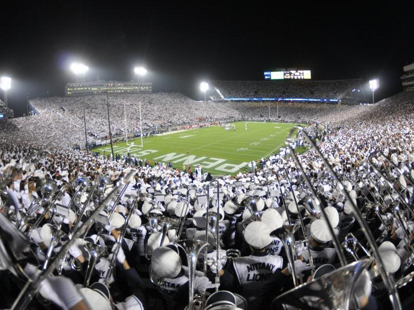Blue Band in Beaver Stadium at night