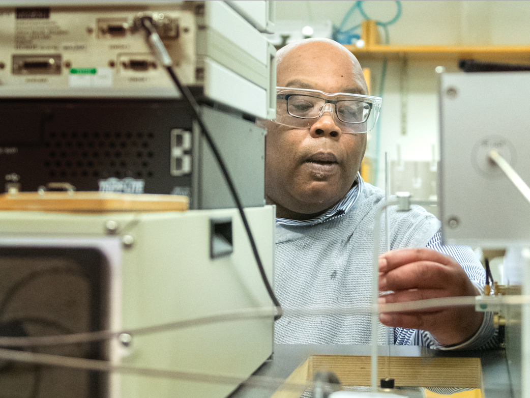 biochemist Squire Booker in the lab