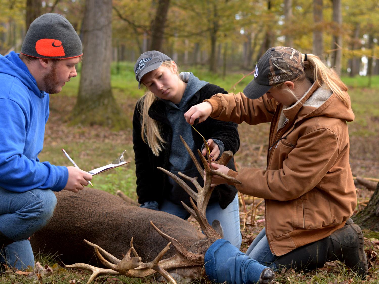 Penn State students and buck