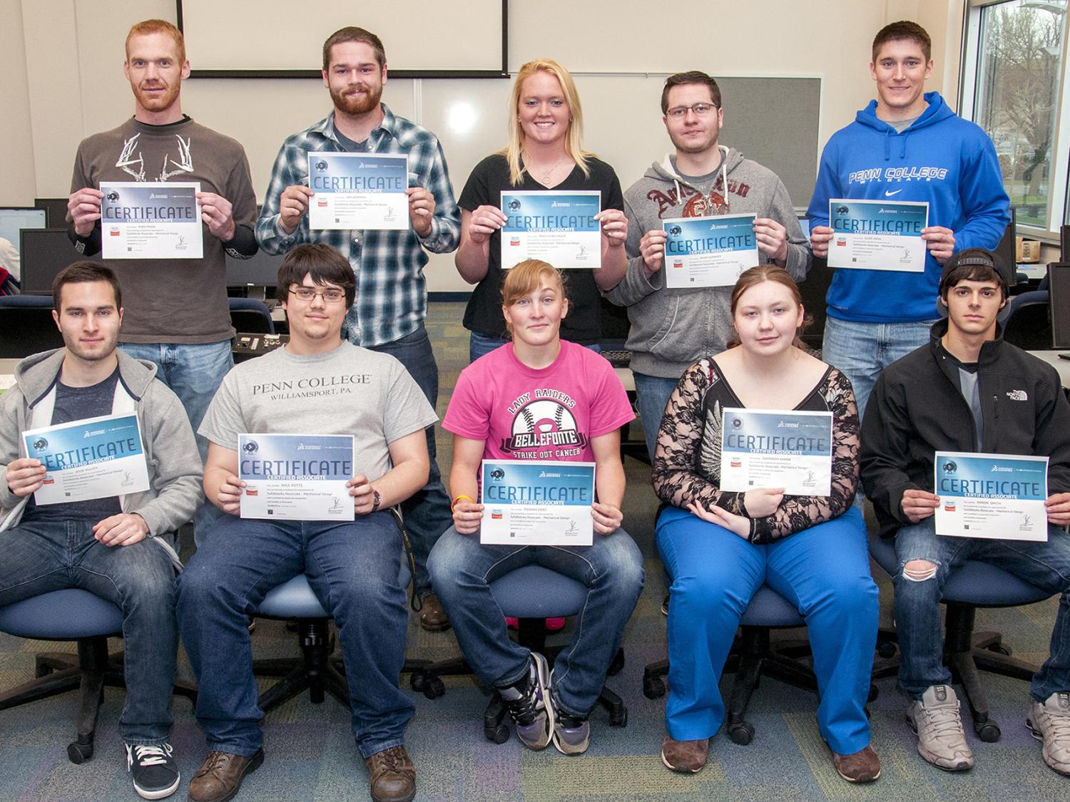 Penn College CAD students with their certificates