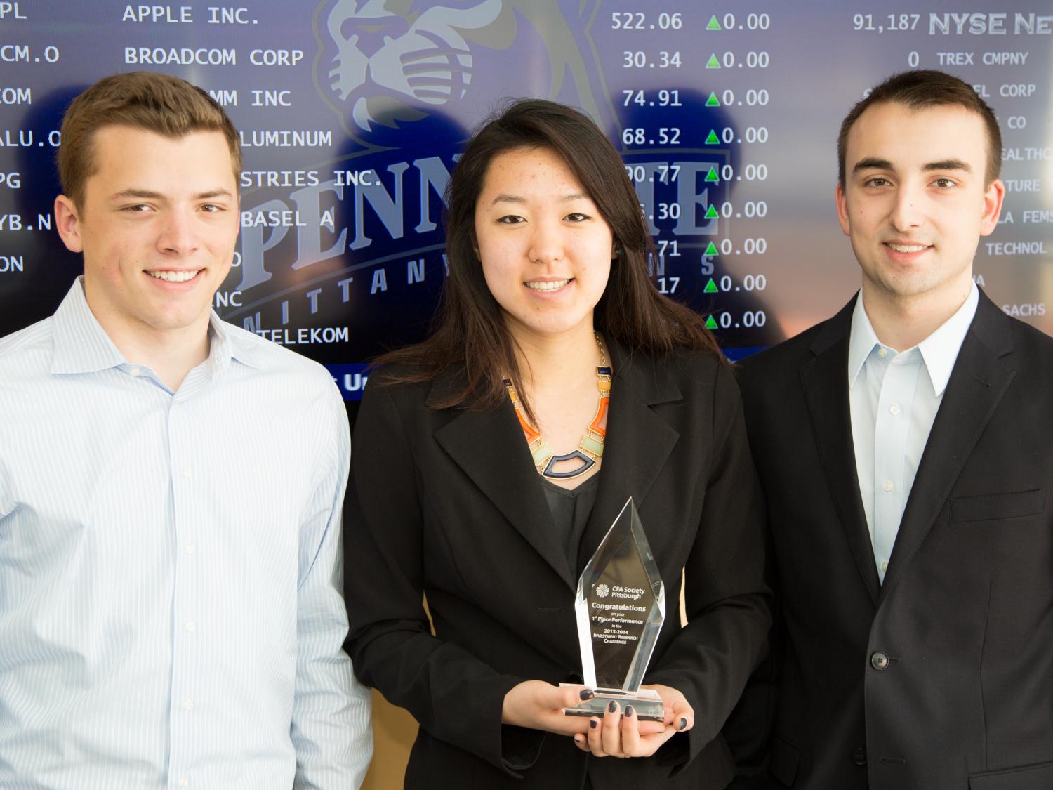 Three Smeal College of Business Finance students competed as a team in the recent regional C F A Research Challenge