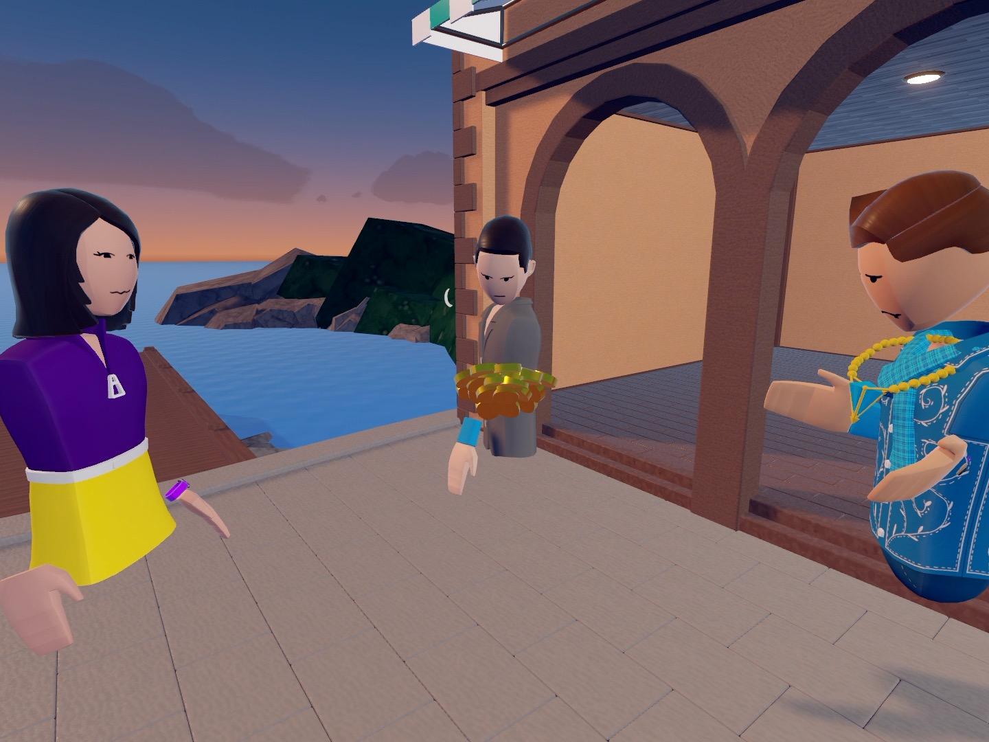 From Act IV, from left to right: Courtesan, Dromio and Antipholus