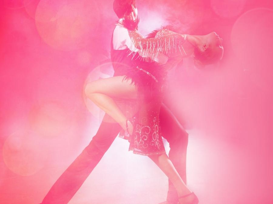 A photo illustration depicts a man and women dancing the salsa.