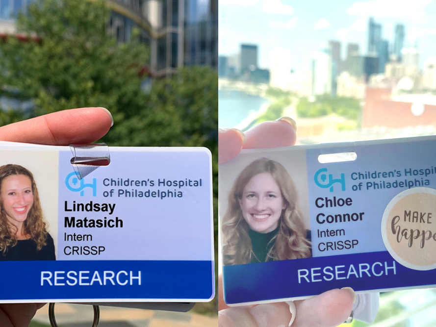 Lindsay Matasich and Chloe Connor's ID badges