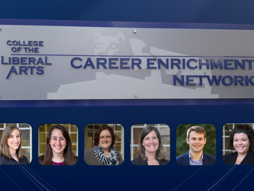 Career Enrichment Network sign and staff headshots