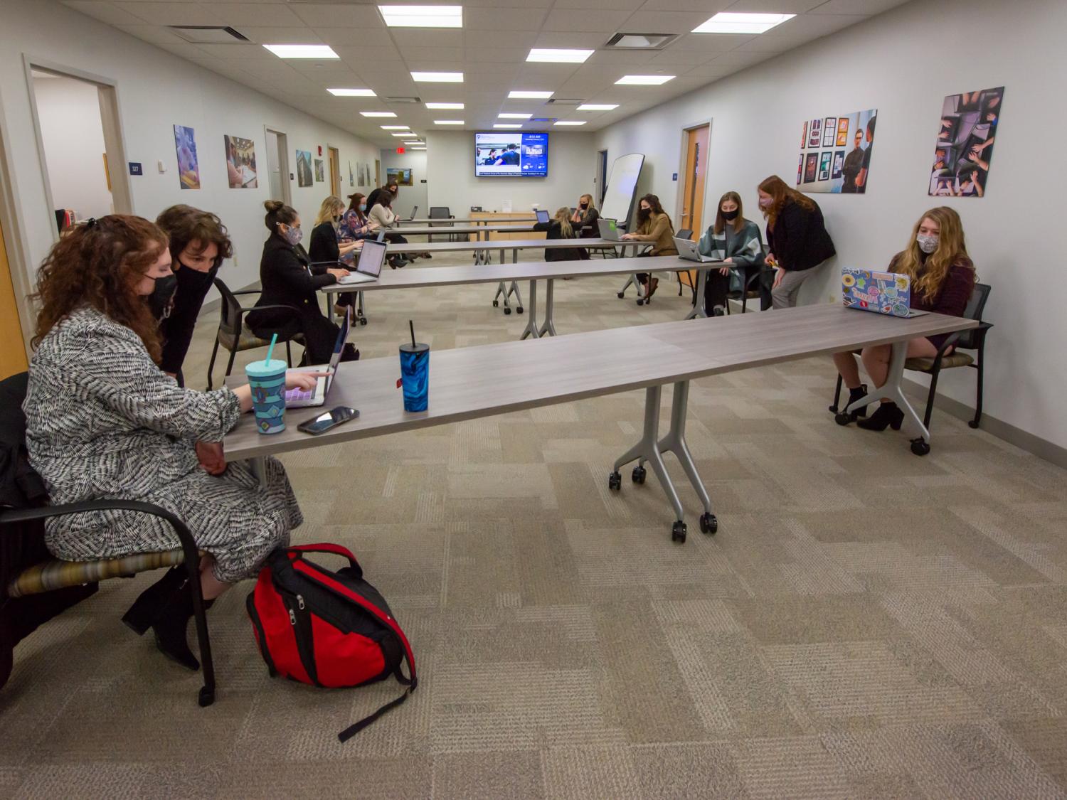 Students in the hallway of the new center for career design