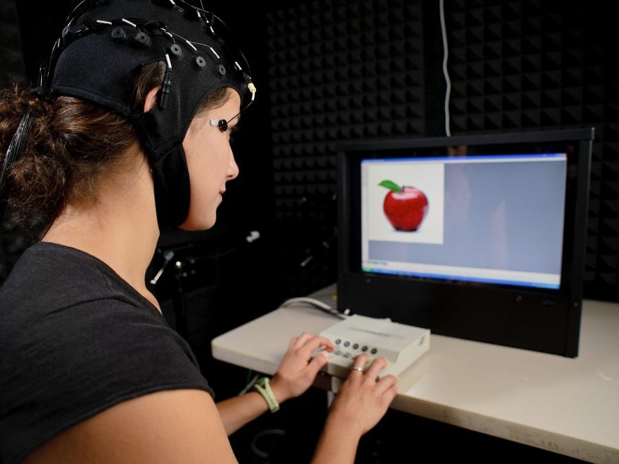 Woman working with computer in lab setting