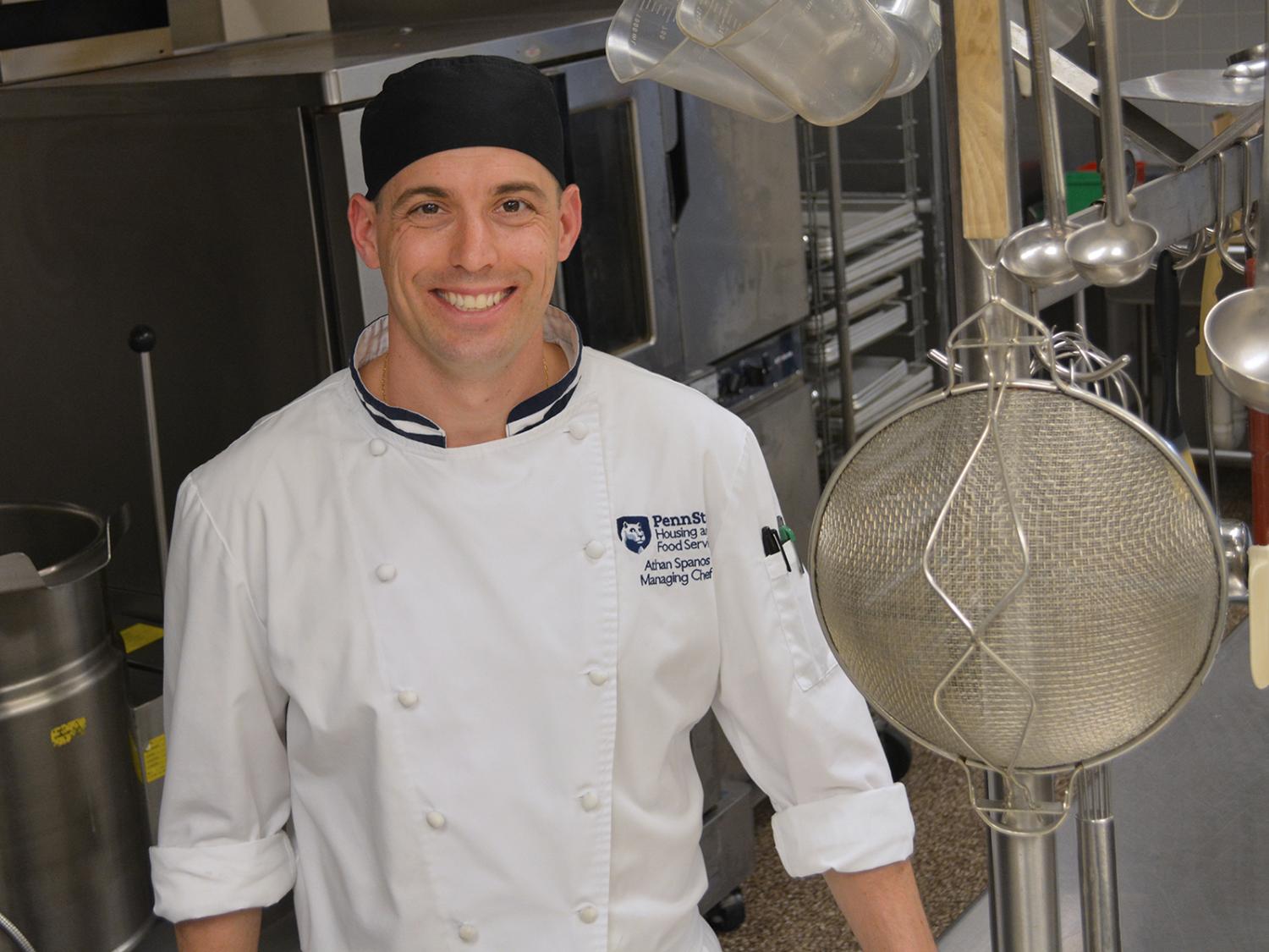 Chef Athan Spanos in the Penn State Harrisburg kitchen