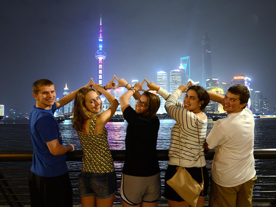 Students on Shanghai waterfront