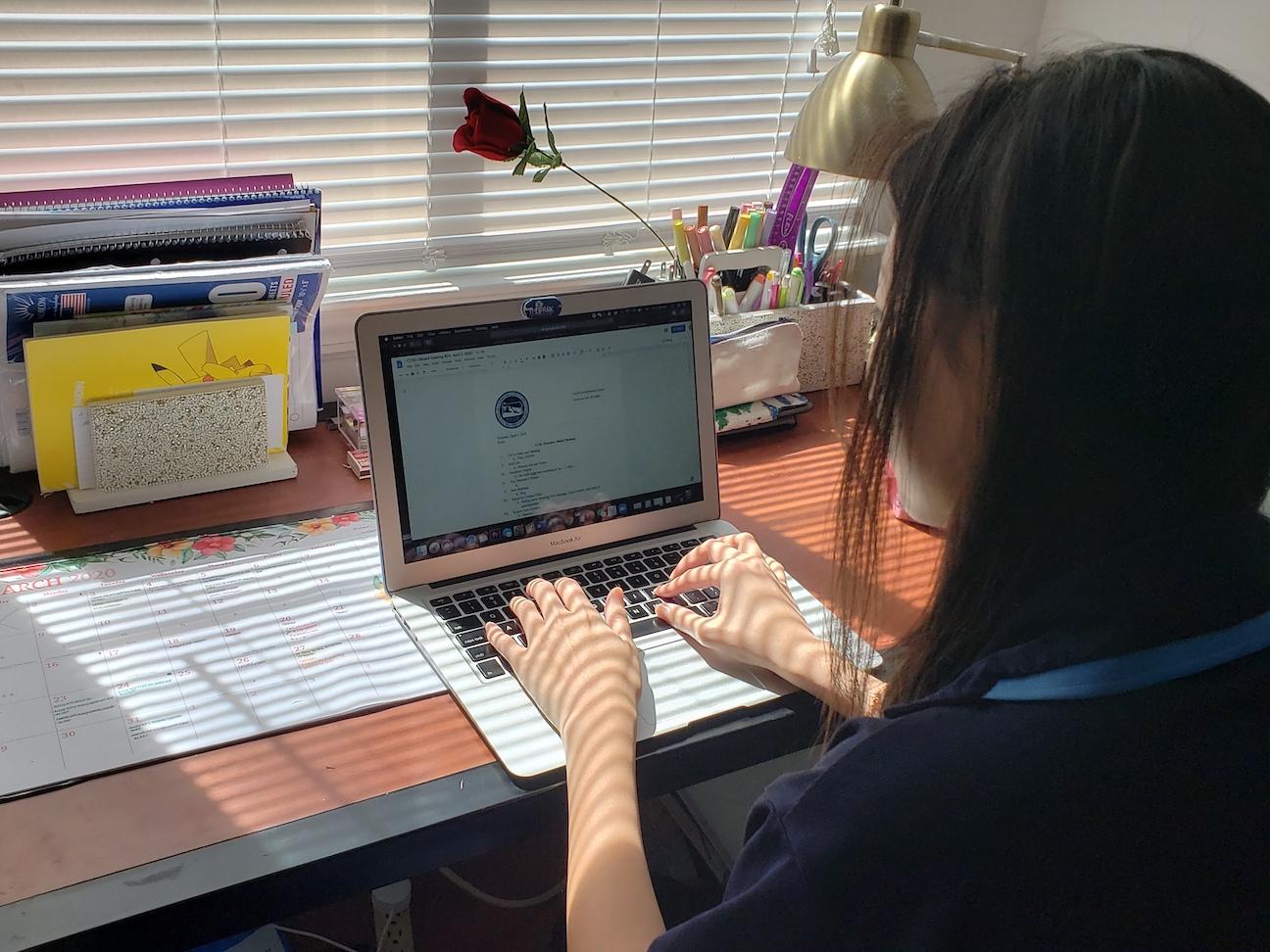 Cindy Chen, executive secretary, edits minutes from a recent CCSG council weekend