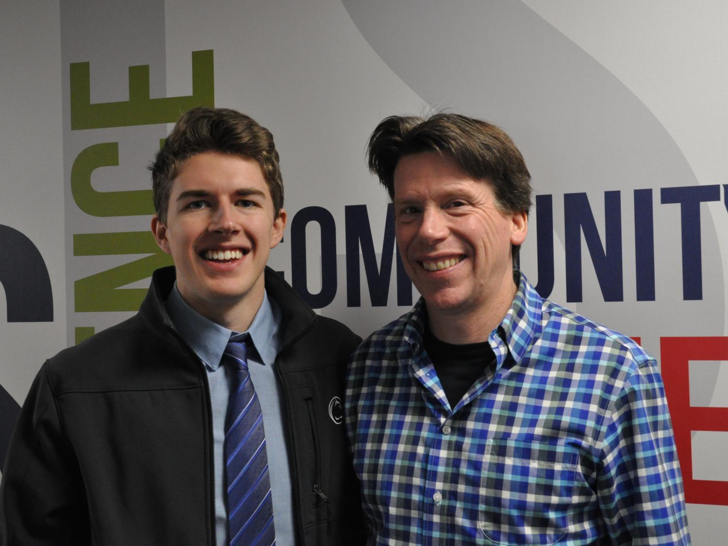 Student Joshua Cobler posed with his Division of Undergraduate Education adviser, Jeff Gugino