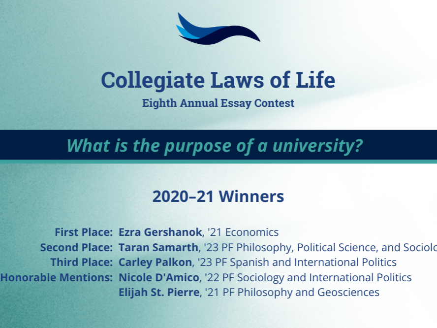 2020–21 Collegiate Laws of Life Essay Contest Winners