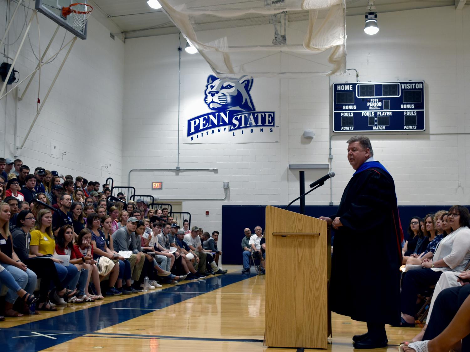 Chancellor  Mcbride welcomed new students and their families during convocation.