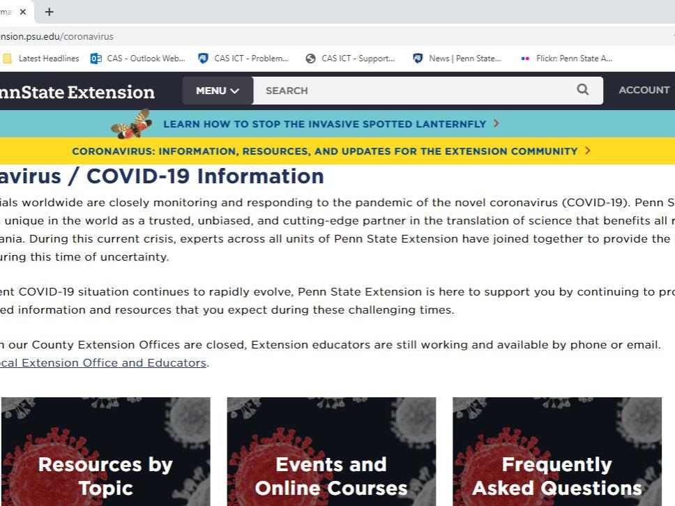 Extension coronavirus page screenshot