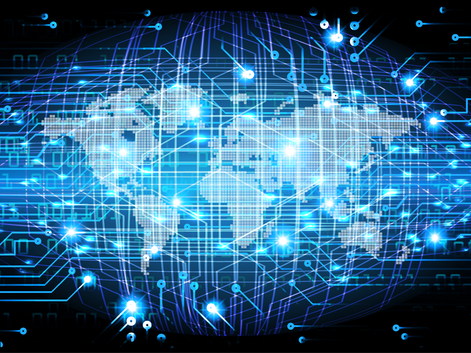 image of map of world with blue lights and lines