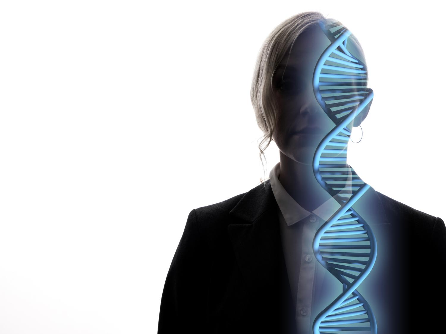 person with image of DNA superimposed