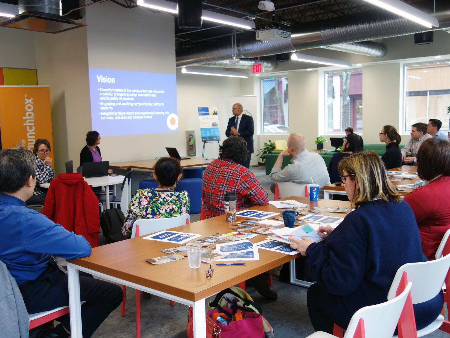 Dr. Kevin Snider, chancellor, presents Corner CON event vision to attendees
