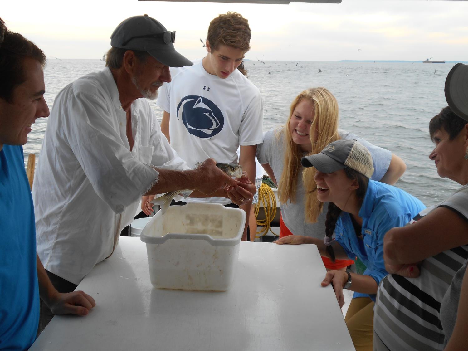 Students on boat in Chesapeake Bay