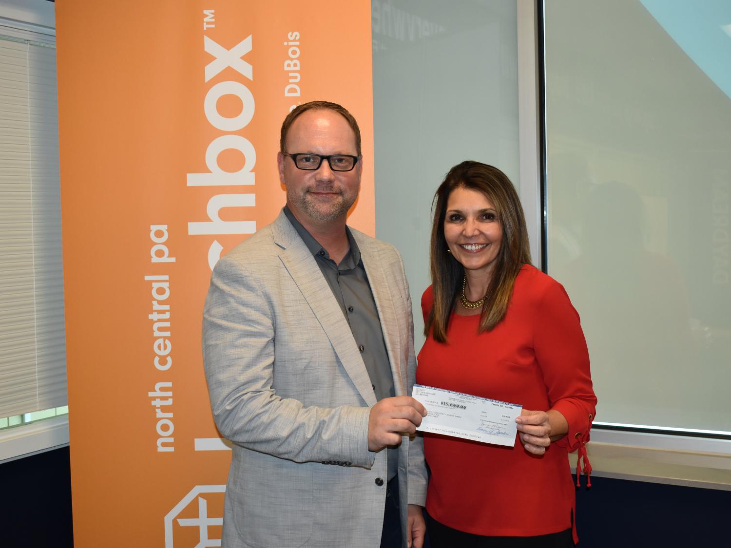 North Central PA LaunchBox Director Brad Lashinsky with Lisa LaBue of First Commonwealth Bank-Trust.