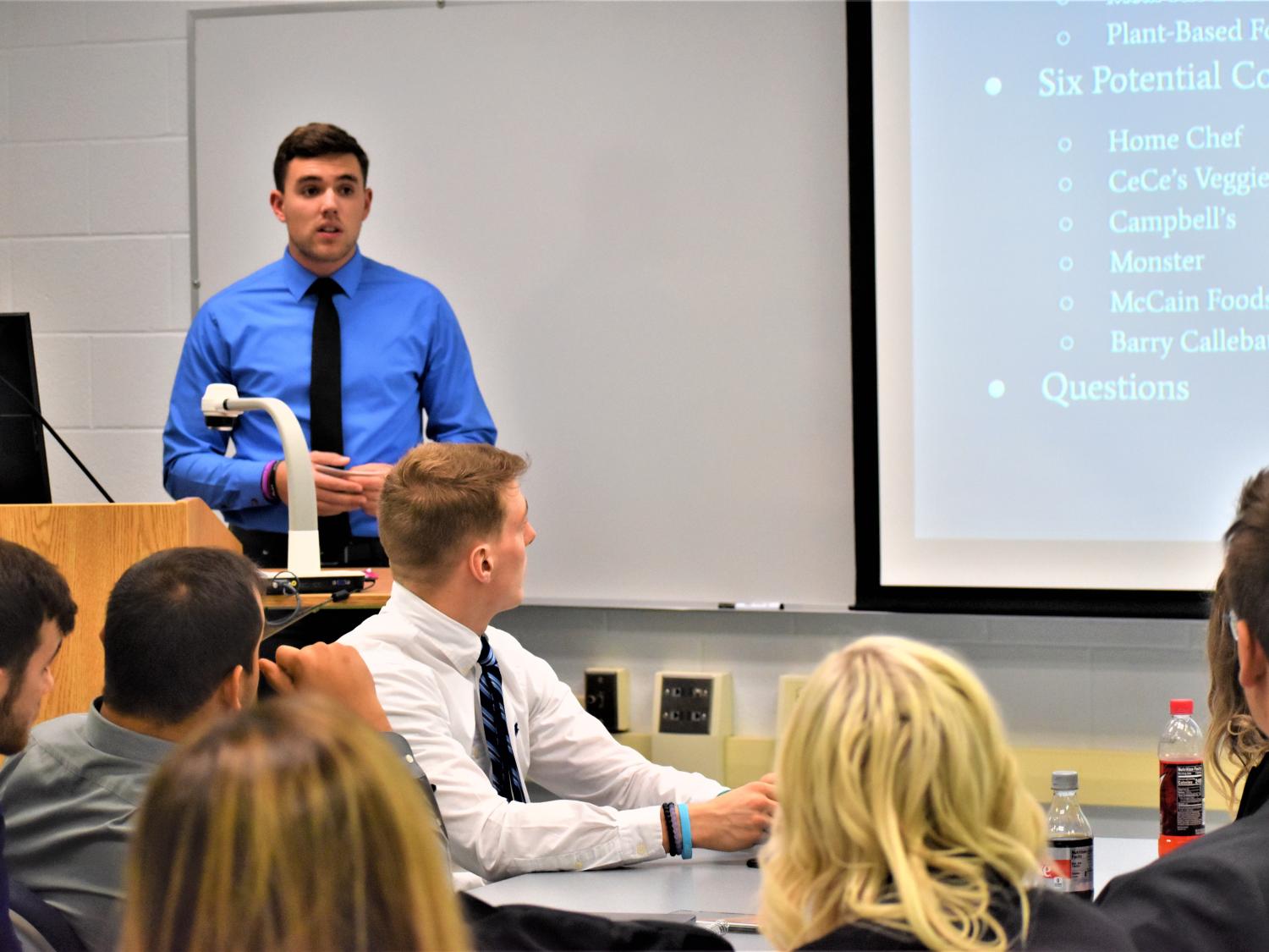 Noah Rankin was among the business students who presented potential ways to spur economic growth . 