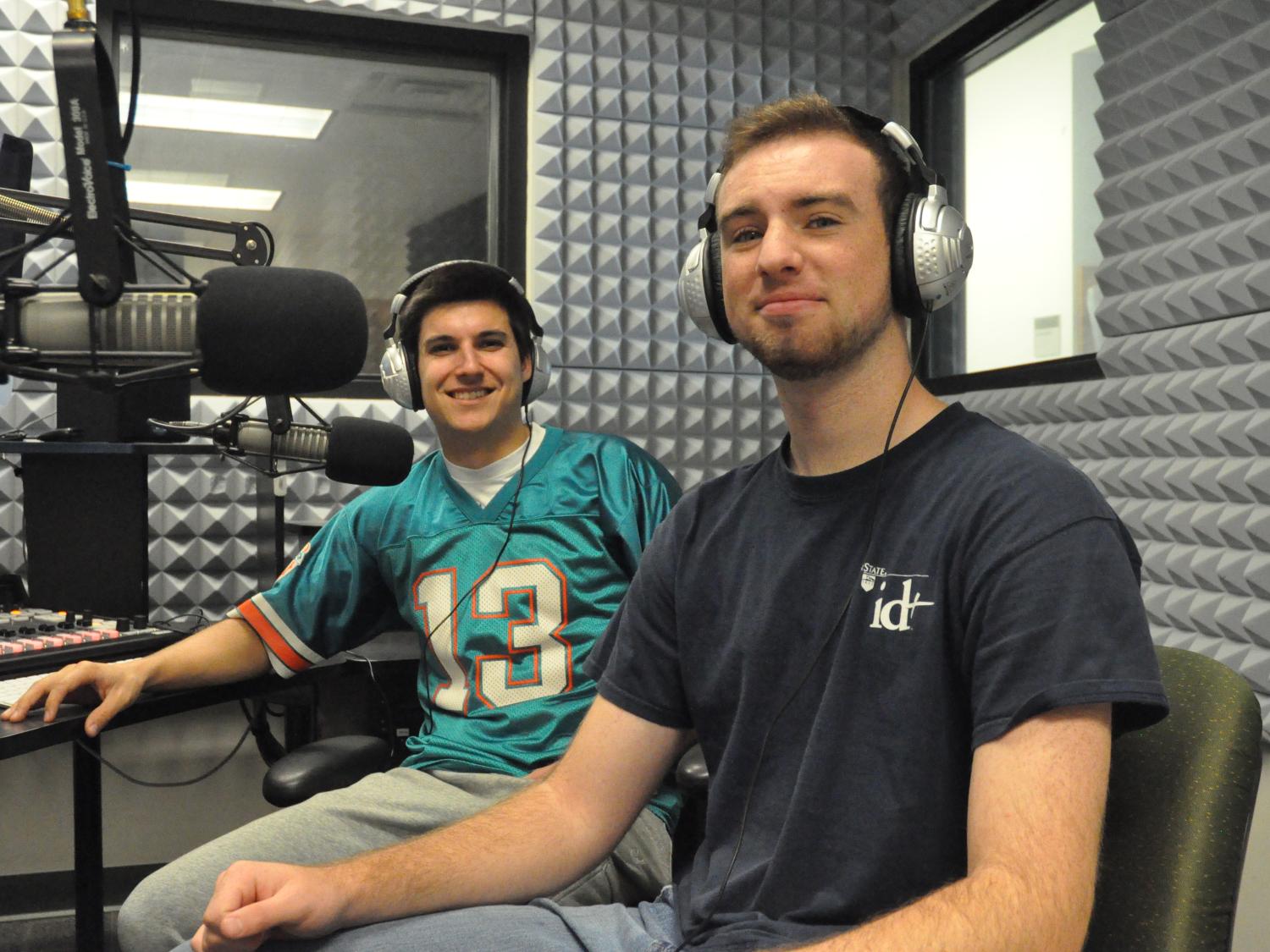 Students Jack Milewski (left) and Mike D’Avella host a weekly show on ComRadio.