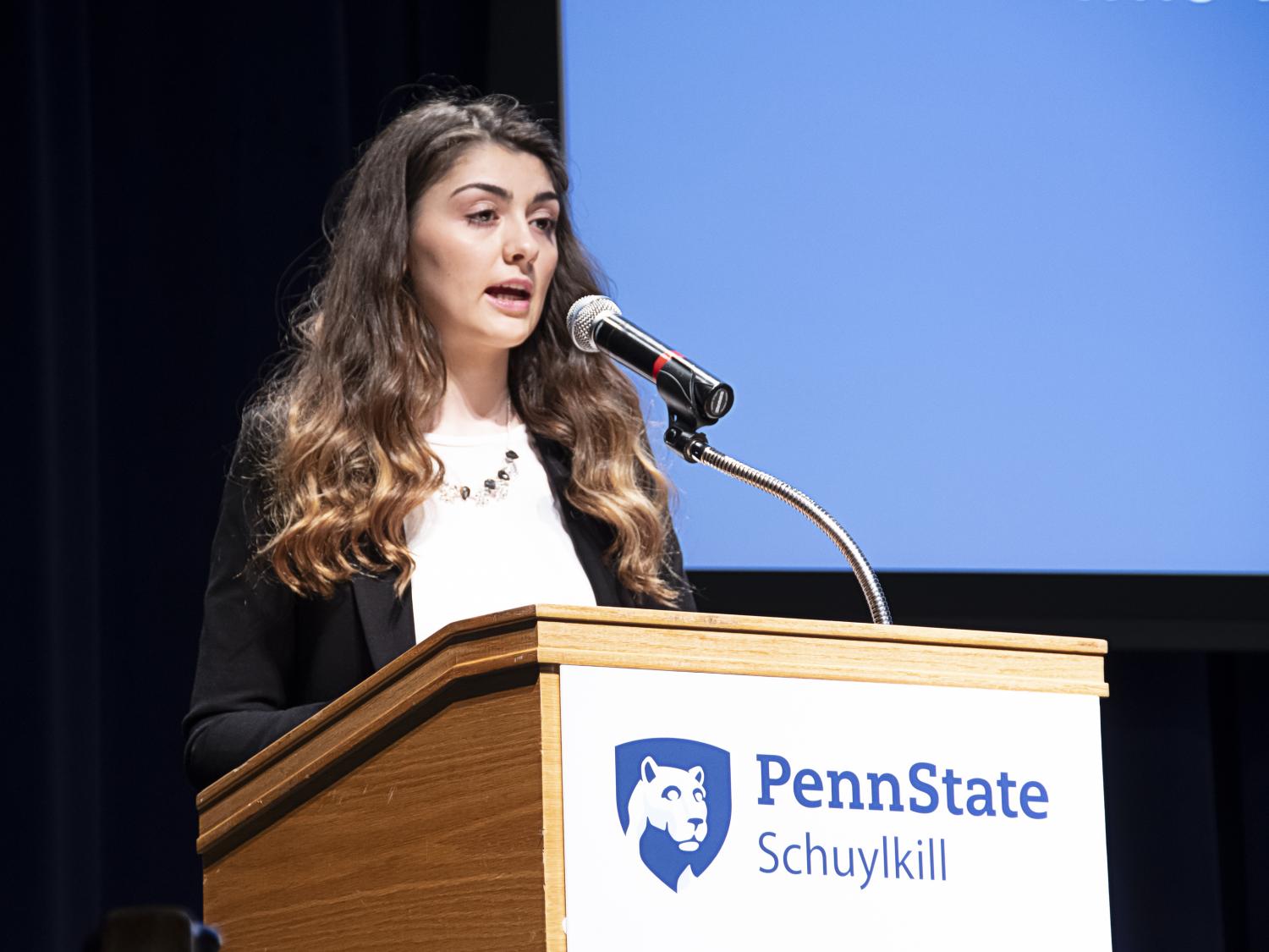 Lillian Stoyer speaking at the LionLaunch Business Plan Competition