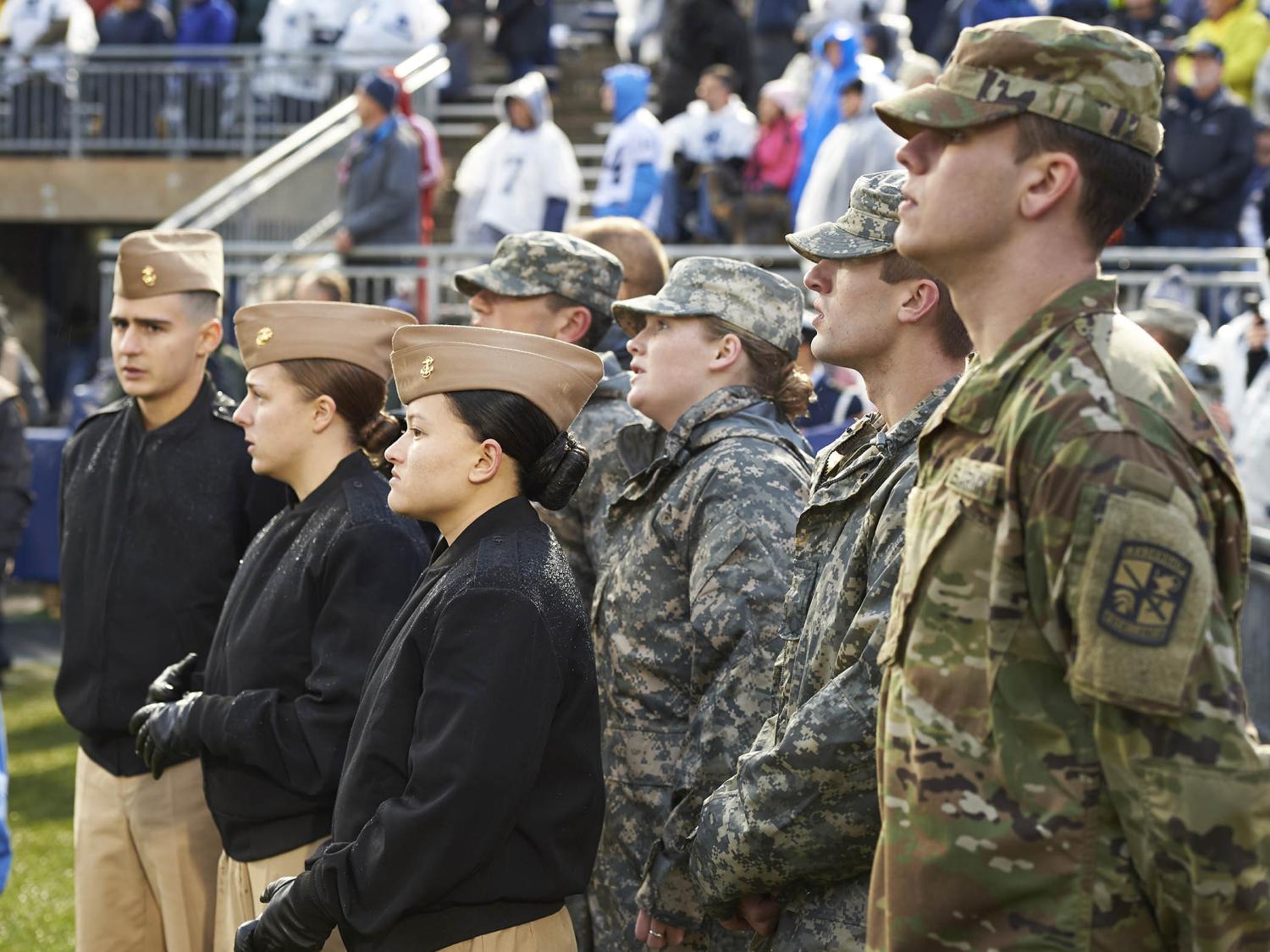 ROTC members at attention during anthem